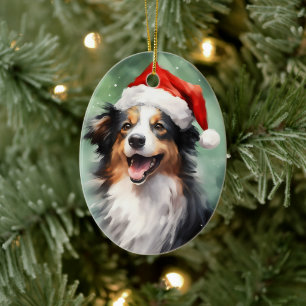 Décoration En Céramique Australian Shepherd peinture de Noël