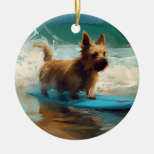Décoration En Céramique Australian Terrier Beach Surfing Paining