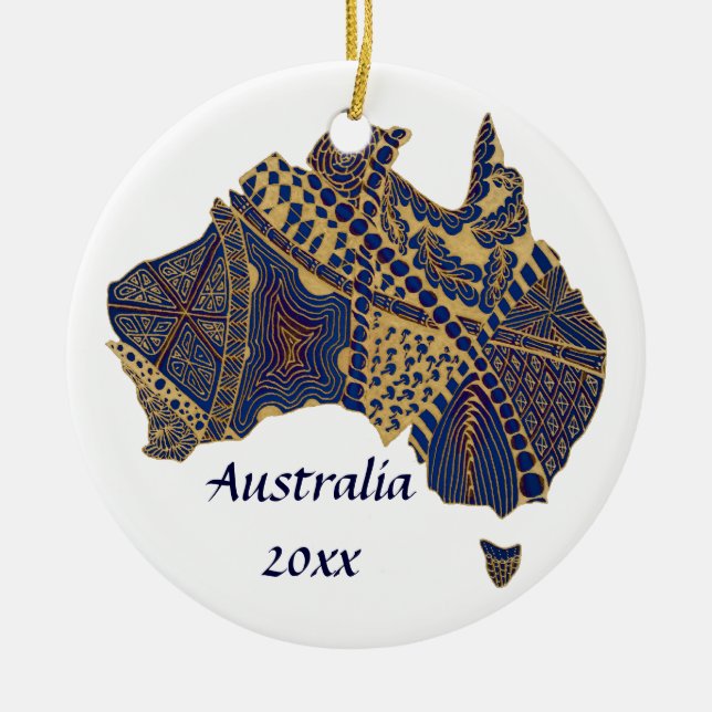 Décoration En Céramique Australie Doodle Tan rouge bleu (Devant)