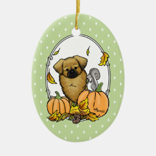 Décoration En Céramique Automne Espagnol Tibétain (Brown) Chien Citrouille