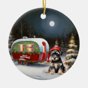 Décoration En Céramique Aventure de Noël de la caravane de Schnauzer d'hiv