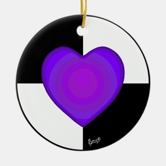 Décoration En Céramique B&W Purple Hearts Beating (Devant)