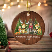 Baby First Christmas Bois Animaux Bois Rouge Bow