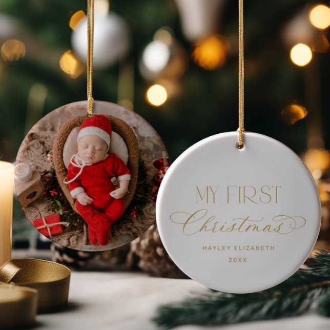Décoration En Céramique Baby First Christmas Gold Photo Keepsake (Créateur téléchargé)