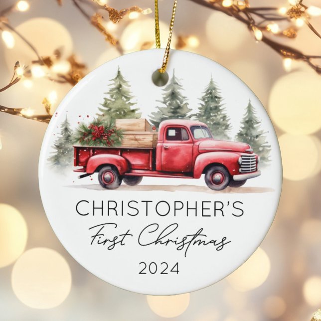 Décoration En Céramique Baby First Christmas Red Truck Photo (Créateur téléchargé)