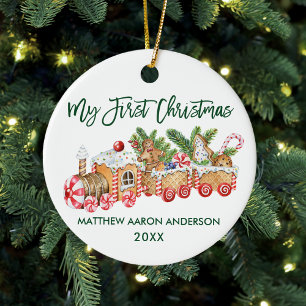 Décoration En Céramique Baby My First Christmas Gingerbread Train Green