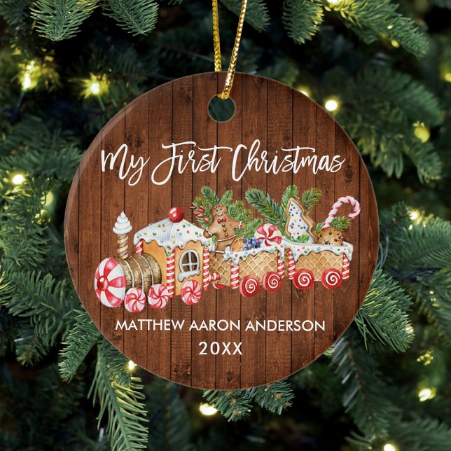 Décoration En Céramique Baby My First Christmas Wood Gingerbread Train (Baby's First Christmas Candy Cane Train Ornament)