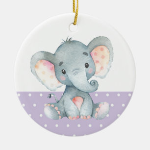 Décoration En Céramique Baby shower Eléphant Fille Violet