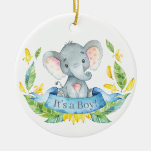 Décoration En Céramique Baby shower éléphant garçon bleu
