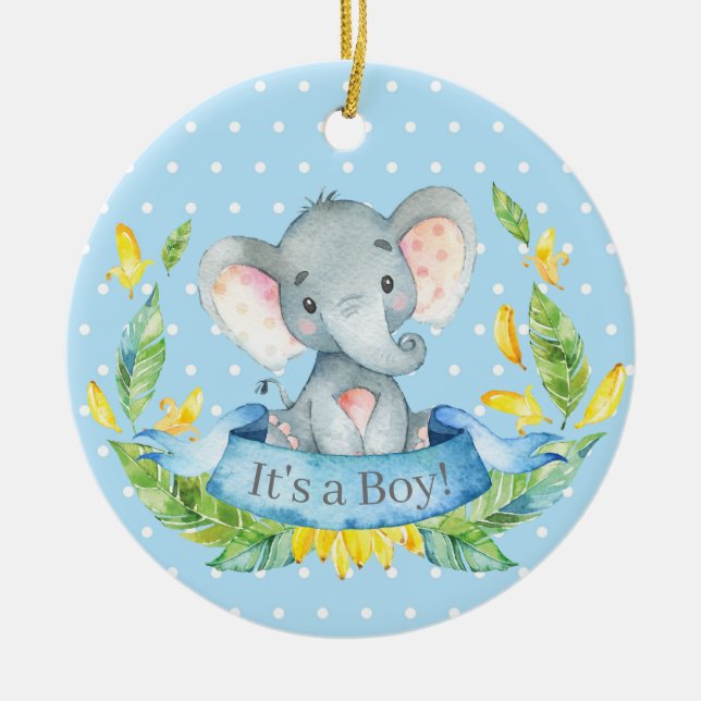 Décoration En Céramique Baby shower éléphant garçon bleu (Devant)
