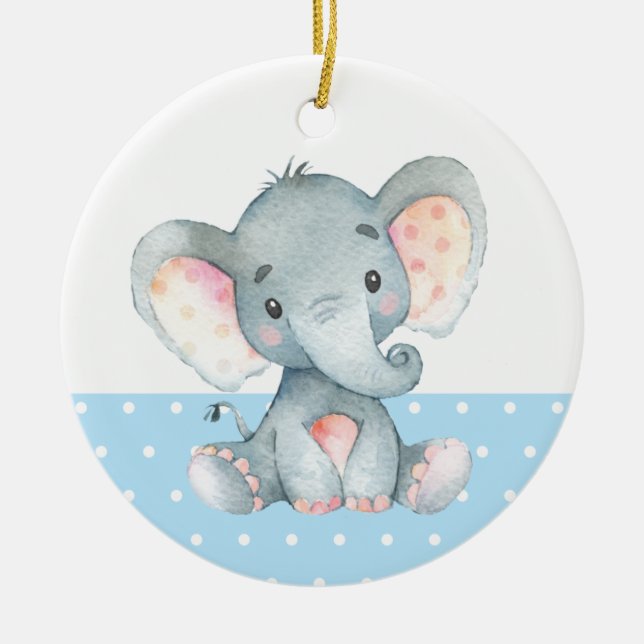 Décoration En Céramique Baby shower éléphant garçon bleu (Devant)