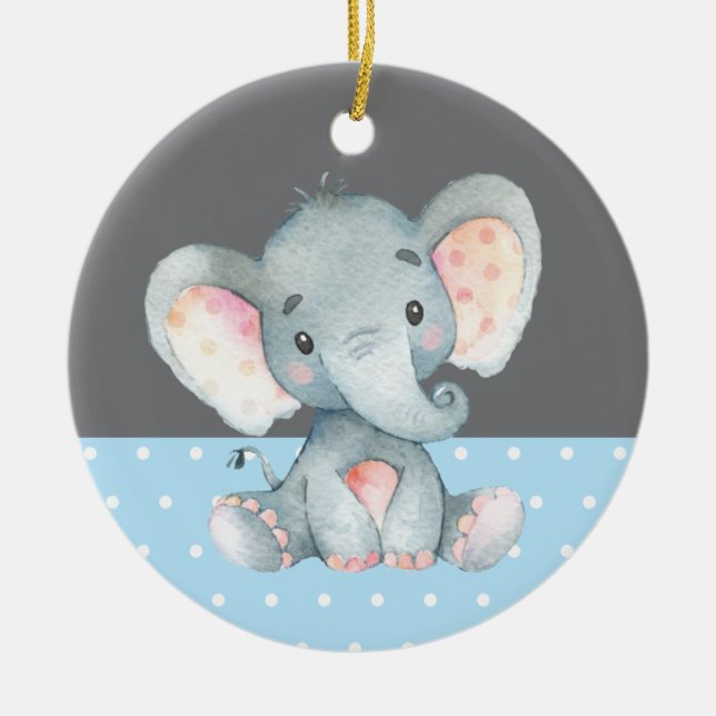 Décoration En Céramique Baby shower éléphant garçon bleu (Devant)