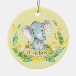 Décoration En Céramique Baby shower éléphant garçon Jaune