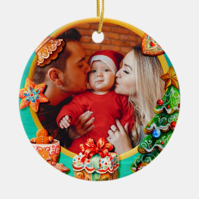 Décoration En Céramique Baby's First Christmas Custom Name Photo Keepsake (Devant)