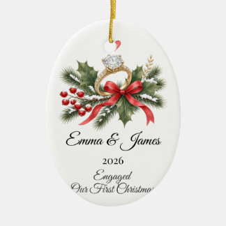 Décoration En Céramique Bague de Noël personnalisée pour les fiançailles