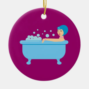 Décoration En Céramique Baignoire de bulle rétro fille