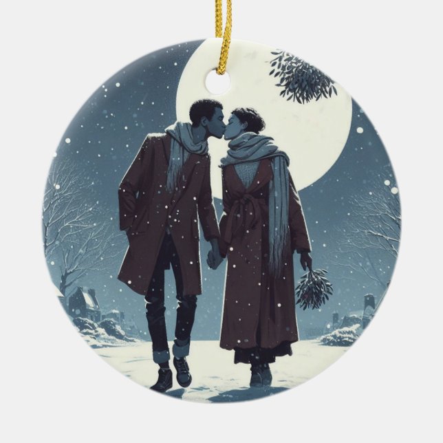 Décoration En Céramique Baiser de neige Couple Noël (Devant)