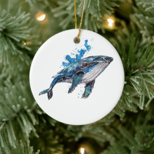 Décoration En Céramique Baleine à bosse bleue