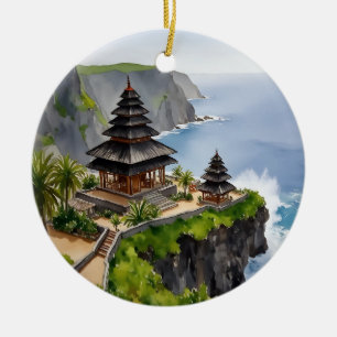 Décoration En Céramique Bali Indonésie Uluwatu Temple Aquarelle