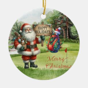 Décoration En Céramique Balle de golf de Noël avec le Père Noël