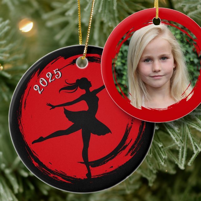 Décoration En Céramique Ballerina Dated Black n Red Photo Ornament (Créateur téléchargé)