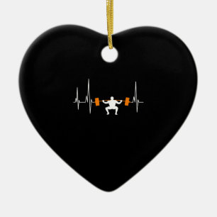 Décoration En Céramique Barbell Weightlifting Heartbeat