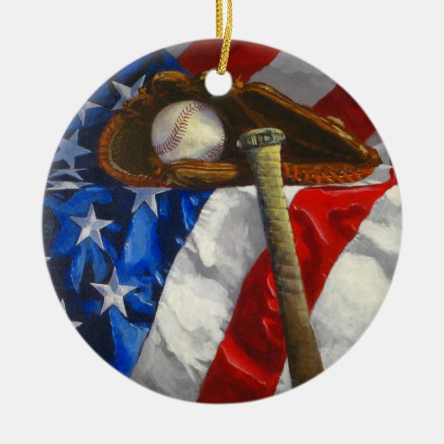 Décoration En Céramique Baseball, gant, batte et drapeau américain (Devant)