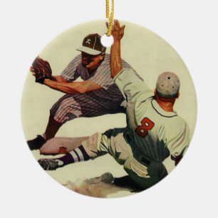 Décoration En Céramique Baseball Sportif Vintage, Joueur Glissant vers le 