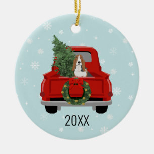 Décoration En Céramique Basset Hound camion rouge Noël