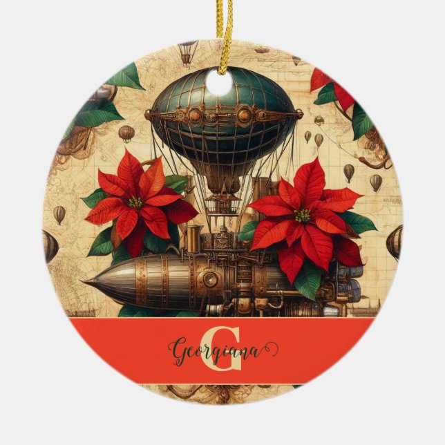 Décoration En Céramique Bateau Steampunk personnalisé avec Poinsettia (Devant)