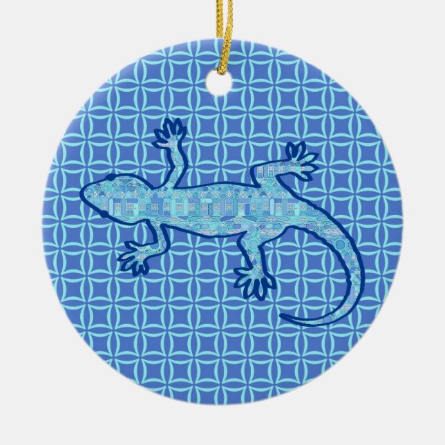 Décoration En Céramique Batik Tribal Gecko - bleu denim doux (Devant)