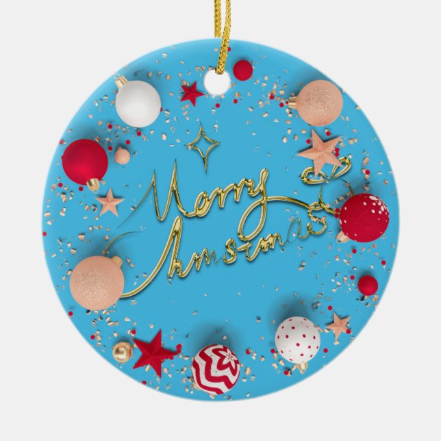 Décoration En Céramique Baubles de Noël 3D Arrière - plan bleu (Devant)