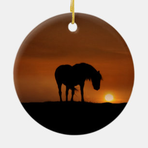 Décoration En Céramique Beau Cheval sauvage au lever du soleil