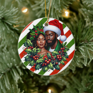Décoration En Céramique Beau couple noir Holly noël art de la couronne