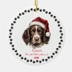 Décoration En Céramique Beau Springer anglais Spaniel Dog Santa Hat Paw
