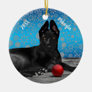 Décoration En Céramique Beautiful German Shepherd Puppy  Christmas 
