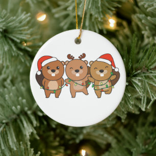 Décoration En Céramique Beaver Noël Animaux de Noël Cute Beaver Cer