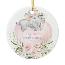 Bébé 1er Noël Blush Floral Elephant