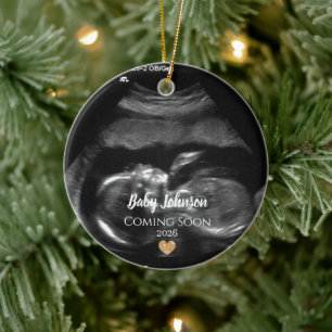 Décoration En Céramique Bébé Bientôt Ultrasound Gold coeur