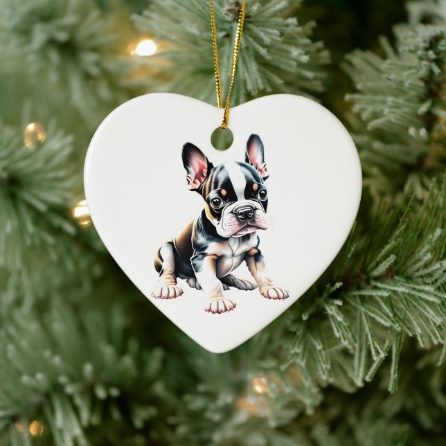 Décoration En Céramique Bébé Boston Terrier Personnalisé (Arbre)