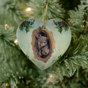 Décoration En Céramique Bébé écureuils gris Noël