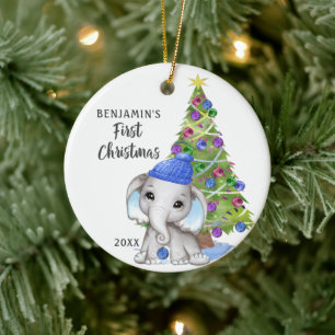 Décoration En Céramique Bébé Eléphant mignon Premier Noël Garçon Photo
