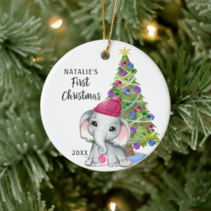 Décoration En Céramique Bébé Eléphant mignon première fille de Noël Photo