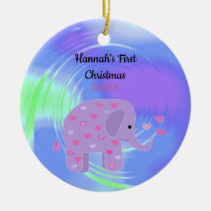 Décoration En Céramique Bébé Eléphant Violet Premier Noël