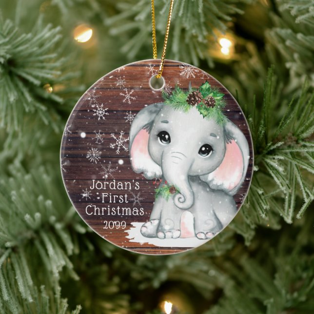 Décoration En Céramique BÉBÉ mignon PREMIER NOËL Éléphant Flocon de neige  (Arbre)