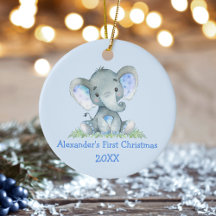 Bébé première aquarelle de Noël Elephant bleu