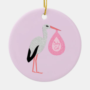 Décoration En Céramique Bébée rose jolie cigogne