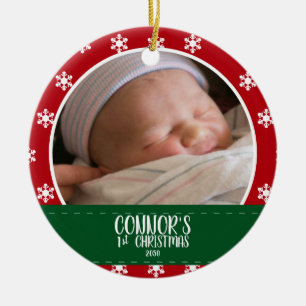 Décoration En Céramique Bébés mignons Première photo de Noël Flocon ro