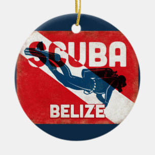 Décoration En Céramique Belize Scuba Diver - Blue Retro