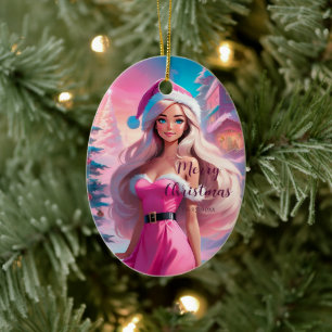 Décoration En Céramique Belle fille de Noël rose 01